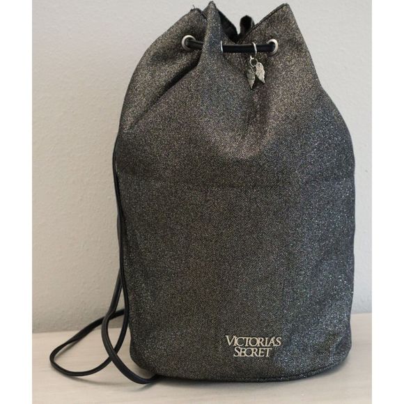 Victoria's Secret 11043420 Women's O/S Black Glitter Drawstring Tote Bag - Picture 1 of 14